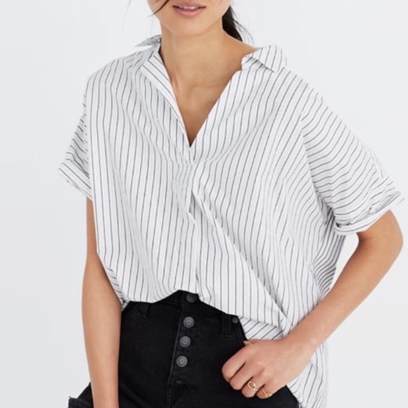 Madewell Courier Button-Back Shirt in Stripe Mix - Picture 4 of 12
